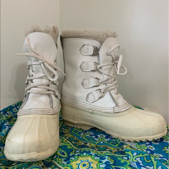❄️ SALE ❄️ Sorel Manitou White Leather Snow Boots - Picture 2 of 16